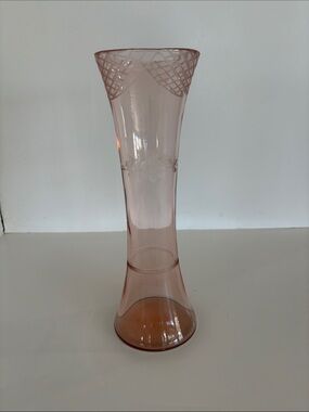 Pink Etched Depression Glass Vase